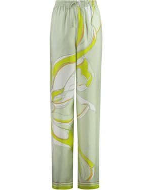 Tory Burch Elegant Printed Silk Trousers For - Green
