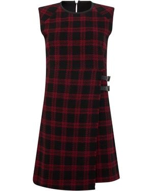 Pinko Check Sleeveless Fitted Dress With Side Belt - Red