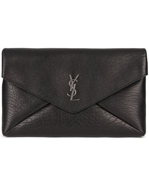 Saint Laurent Clutch in pelle con logo - Grigio