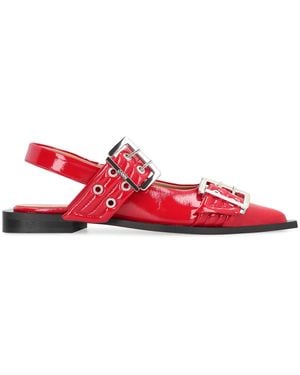 Ganni Feminine Buckle Faux Leather Slingback Pumps - Red