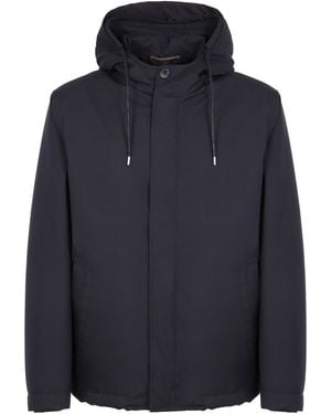 Slowear Technical Fabric Jacket With Zip And Hood - Blue
