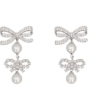 Self-Portrait Double Bow Pearl Earrings - White