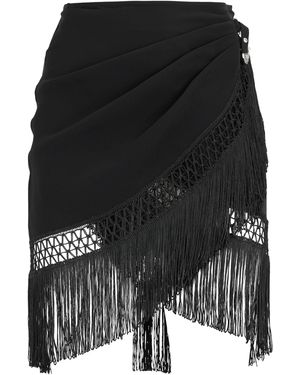 LES FILLES D'EVA Short Asymmetric Skirt With Fringes - Black