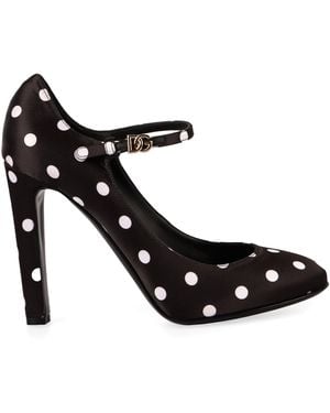 Dolce & Gabbana Bianca Polka-Dot Satin Pumps - Black