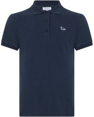 Maison Kitsuné Piqué Cotton Polo Shirt Dark Tops - Blue