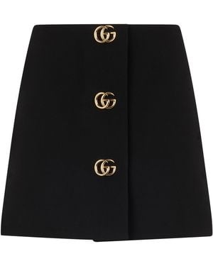 Gucci Wool Crêpe Skirt With Decorative Buttons - Black
