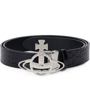 Vivienne Westwood Leather Belt With Buckle Plate - Black