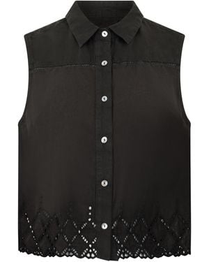 120% Lino Linen Shirt Without Sleeves - Black