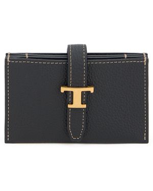 Tod's Leather Wallet With Logo Calfskin & Purses - Black