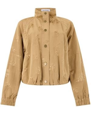 Veronica Beard Floral Jacquard Mini Cropped Button-Front Jacket - Natural