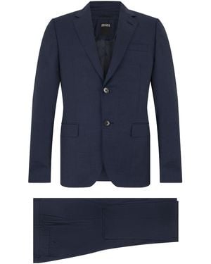 ZEGNA Single-Breasted Wool Suit - Blue