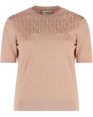 Fendi Jacquard Knit T-Shirt - Pink