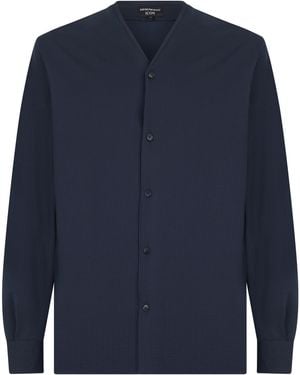 Emporio Armani Shirt With V-Neck - Blue