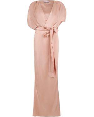 LES FILLES D'EVA Long Satin Dress With Belt - Pink