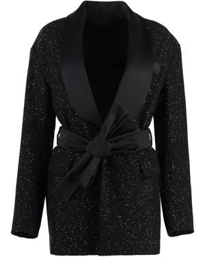 Max Mara Elegant Sequin Blazer With Satin Lapel - Black