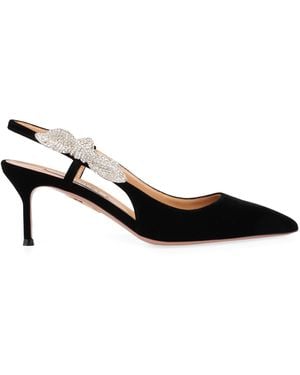 Aquazzura Velvet Bow Pointy Slingback Court Shoes - Black