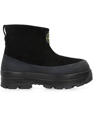 Stone Island Suede Ankle Boots With 5 Cm Platform - Black
