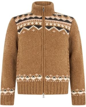 Moncler Wool Jumper With Zip - Brown