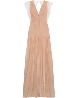 Elisabetta Franchi Long Dress With V-Neck - Natural