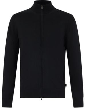 BOSS Wool Cardigan With Zipper, High Collar - Black