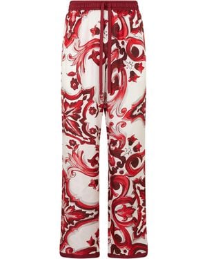 Dolce & Gabbana Printed Silk Pants - Red