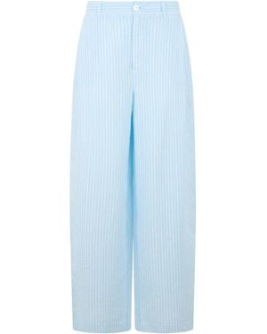 120% Lino Linen Striped Pants - Blue