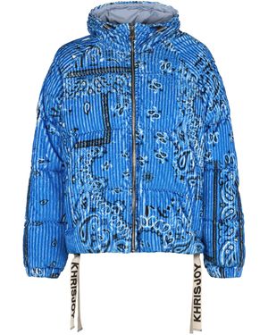 Khrisjoy Puff Bandana Corduroy Hooded Down Jacket - Blue