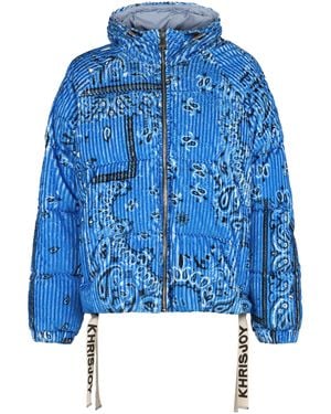 Khrisjoy Puff Bandana Corduroy Hooded Down Jacket - Blue