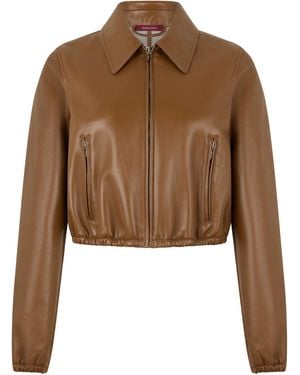 Gucci Leather Jacket With Logo - Brown
