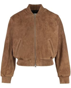 Ami Paris Suede Bomber Jacket - Brown