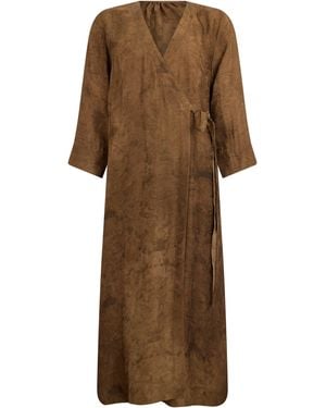 Uma Wang Wrap Dress With Three-Quarter Sleeves - Brown