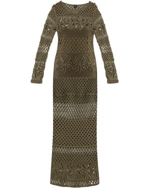 Pinko Openwork-Knit Long Dress - Green