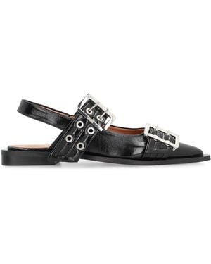 Ganni Feminine Buckle Faux Leather Slingback Court Shoes - Black