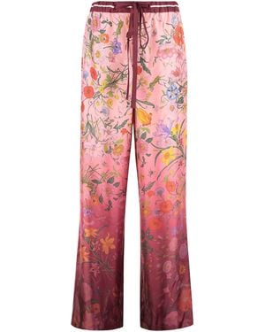 Gucci Silk Trousers With Flora Print - Red