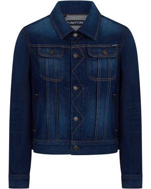 Tom Ford Giacca in denim con impunture a contrasto - Blu