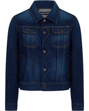 Tom Ford Jacket With Contrasting Stitches - Blue
