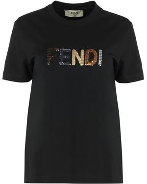 Fendi Logo Print T-Shirt - Black