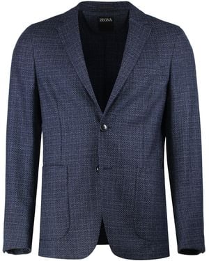 ZEGNA Single-Breasted Two-Button Jacket - Blue