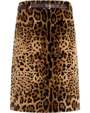 Max Mara Gonna leopardata con cintura - Marrone