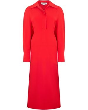 Victoria Beckham Floor-Length Midi Dress With Long Sleeves - Red