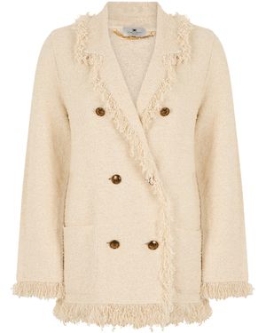 Elisabetta Franchi Double-Breasted Blazer With Fringes - Natural