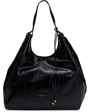 Gianni Chiarini Hobo Shoulder Handbag With Shiny Finish And Front Zip Pocket - Black