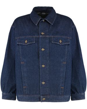 A.P.C. Cropped Denim Jacket With Classic Collar - Blue
