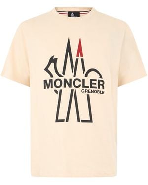 Moncler T-Shirt With Logo Print - Natural