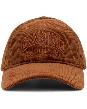 Ganni Baseball Cap With Logo - Brown