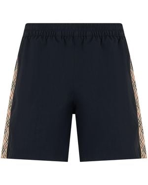 Burberry Boxer mare con finiture Check - Blu