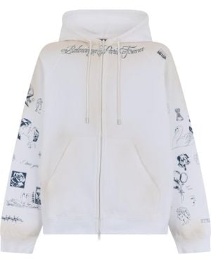Balenciaga Hooded Zip-Up Sweatshirt With Graphic Details - White