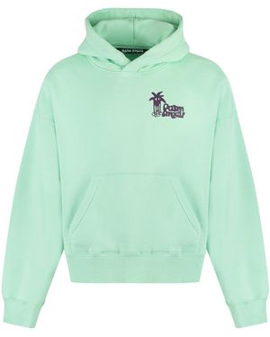 Palm Angels Cotton Hoodie With Maxi Print Jumpers - Green