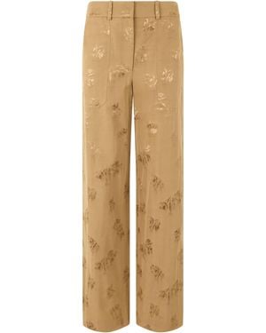 Veronica Beard Straight Trousers Floral Jacquard Cotton - Natural