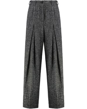 Dolce & Gabbana Wool Wide-Leg Trousers - Grey